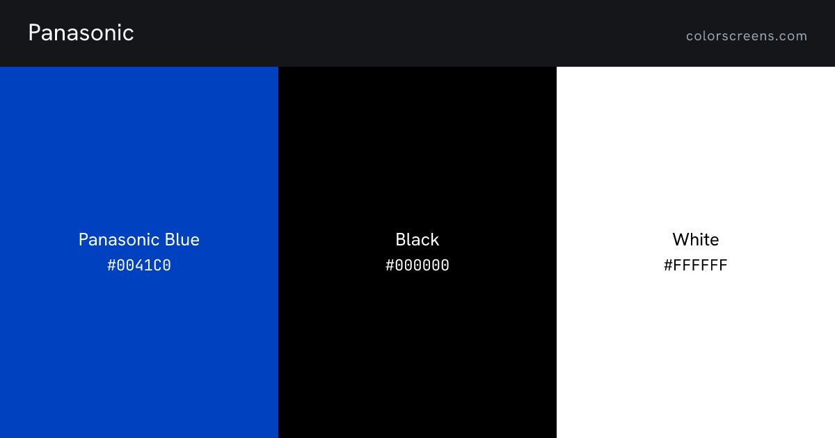 Panasonic brand colors: Panasonic Blue #0041C0, Black #000000, White #FFFFFF