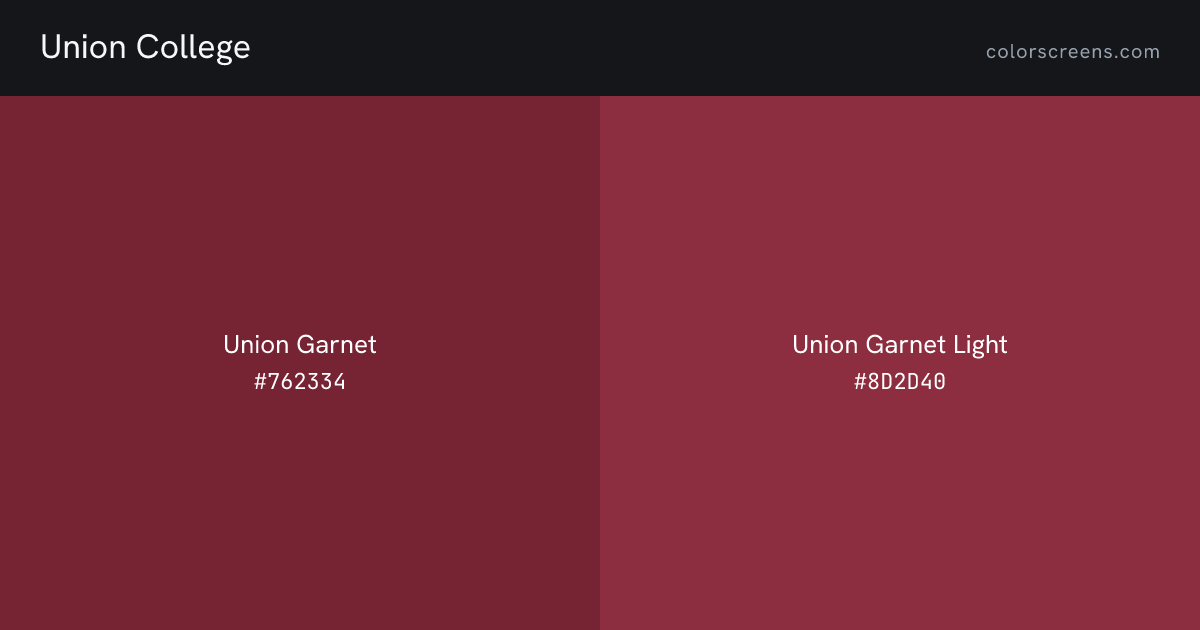 Union College brand colors: Union Garnet #762334, Union Garnet Light #8D2D40