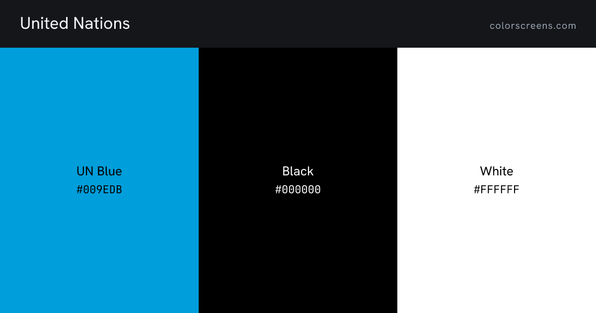 United Nations brand colors: UN Blue #009EDB, Black #000000, White #FFFFFF