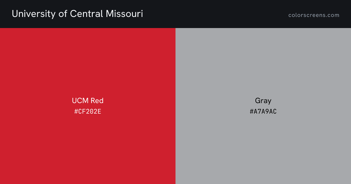 University of Central Missouri brand colors: UCM Red #CF202E, Gray #A7A9AC