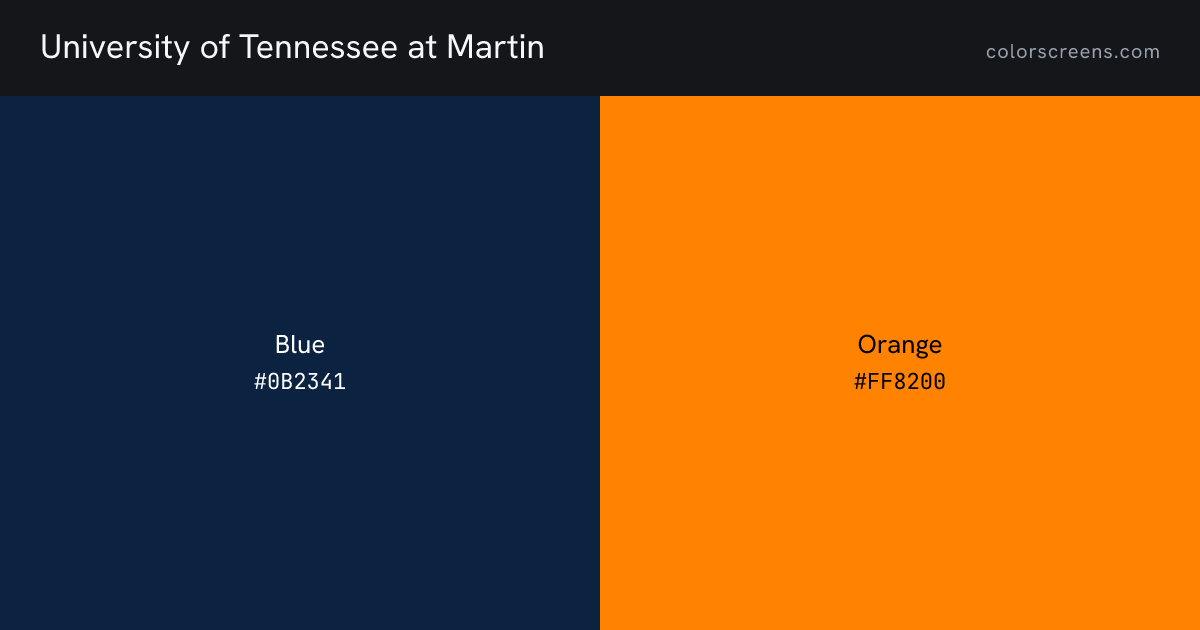 University of Tennessee at Martin brand colors: Blue #0B2341, Orange #FF8200