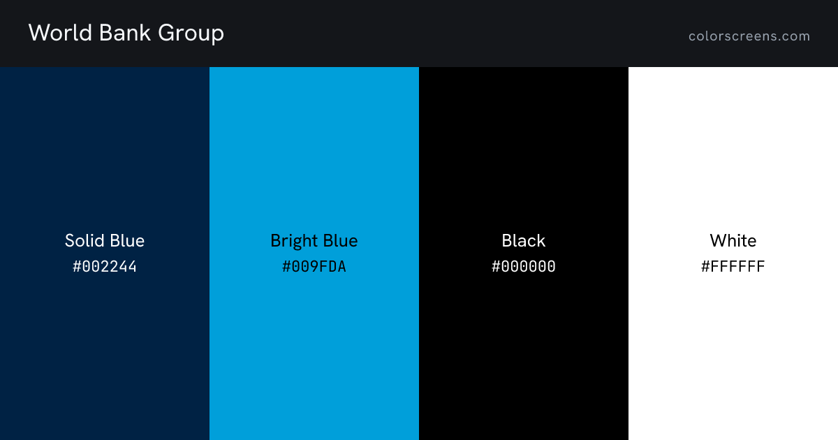 World Bank Group brand colors: Solid Blue #002244, Bright Blue #009FDA, Black #000000, White #FFFFFF